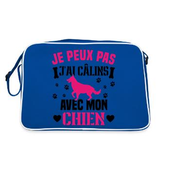 Ich kann nicht mit meinem Hundehumor kuscheln - Retro Tasche - Blau/Weiß - Hinten