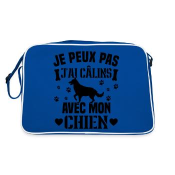 Ich kann nicht mit meinem Hund kuscheln - Retro Tasche - Blau/Weiß - Hinten