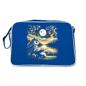 Owl Reading Book – Full Moon Seascape - Retro Bag - blue/white - Back