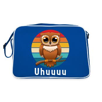 oiseau, animal de la forêt, oiseau de nuit, hibou, hibou grand-duc - Sac Retro - bleu/blanc - Dos