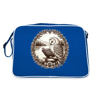 Eulen-Wildnis-Buch, das See-Landschaft liest - Retro Tasche - Blau/Weiß - Hinten