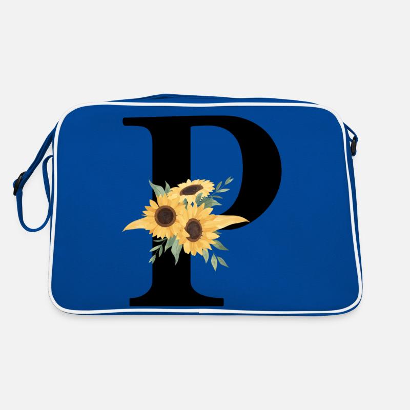 Buchstabe p Blumen-Sonnenblume - Retro Tasche - Blau/Weiß