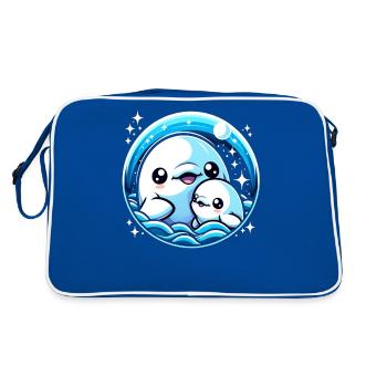 Mère et bébé mammifère marin béluga - Sac Retro - bleu/blanc - Dos