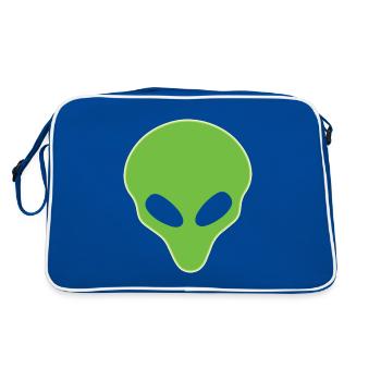 Außerirdischer Kopf Glühendes T-Shirt Lustiger Außerirdischer - Retro Tasche - Blau/Weiß - Hinten