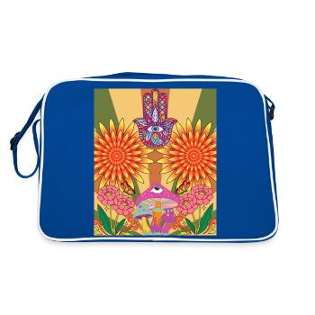 Psychedelic Flower Design - Retro Tasche - Blau/Weiß - Hinten