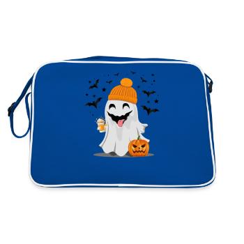 Helloween mit einem lustigen Gespenst - Retro Tasche - Blau/Weiß - Hinten