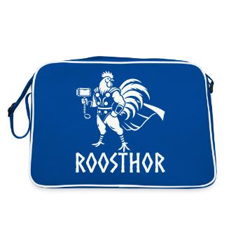 Hahn Roosthor lustige Wikinger Huhn Wortspiel Neuheit - Retro Tasche - Blau/Weiß - Hinten