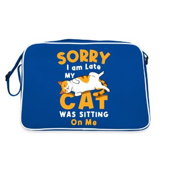 Sorry i am Late My Cat Was Sitting On Me Katzen - Retro Tasche - Blau/Weiß - Hinten