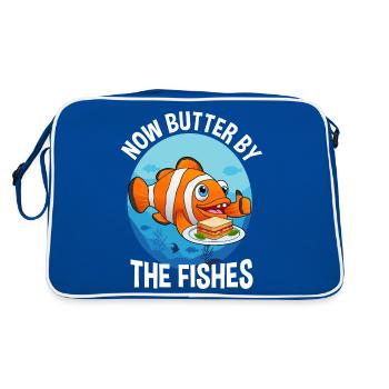 Now Butter By The Fishes Deutsche Sprichwörter - Retro Tasche - Blau/Weiß - Hinten