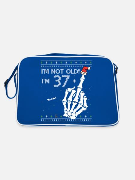 37 + 1 Flip Off Mittelfinger - Lustiger Totenkopf 38. - Retro Tasche - Blau/Weiß