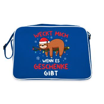 Weckt Mich Wenn Es Geschenke Gibt Weihnachten - Retro Tasche - Blau/Weiß - Hinten