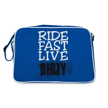 RIDE FAST LIVE DIRTY – Mountainbike - Motocross - Retro Tasche - Blau/Weiß - Hinten