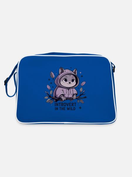 Introvertiert im Freien – Tier im Hoodie - Retro Tasche - Blau/Weiß - Hinten