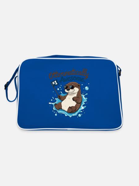 Cute Otter for Kids – Funny Birthday Design - Retro Bag - blue/white - Back