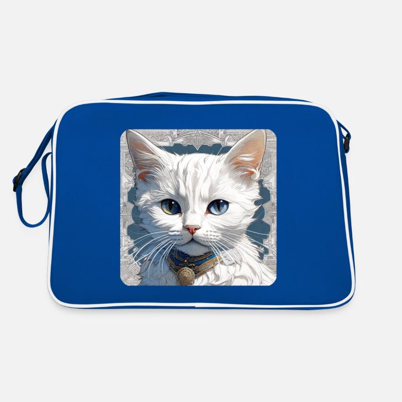 Mignon chat blanc aux yeux bleus - Sac Retro - bleu/blanc