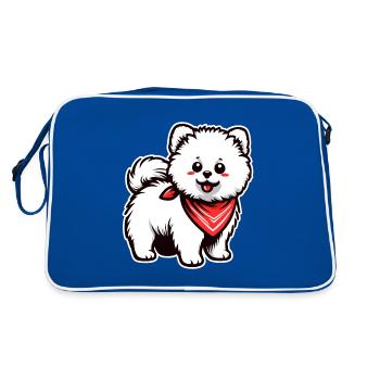 HUND MALTESER ZWERG SPITZ SAMOJEDE PUDEL HALSTUCH - Retro Tasche - Blau/Weiß - Hinten