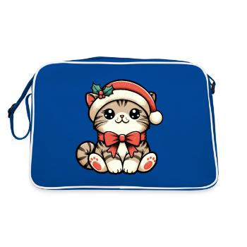 HAUSKATZE MIEZE KÄTZCHEN HAUSTIER WEIHNACHTSMÜTZE - Retro Tasche - Blau/Weiß - Hinten