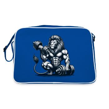 LÖWE HANTEL FITNESS STÄRKE KRAFT SPORT MUSKEL ADER - Retro Tasche - Blau/Weiß - Hinten