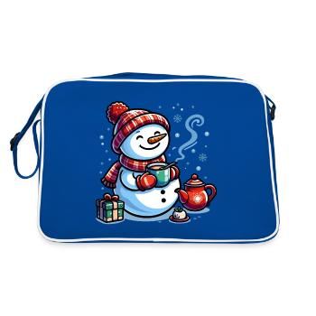 SCHNEEMANN KÄLTE GETRÄNK WÄRME KAFFEE TEE WINTER - Retro Tasche - Blau/Weiß - Hinten