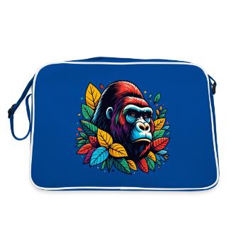 GORILLA, MONKEY, ANIMAL, COLORFUL, AUTUMN, LEAVES, SERIOUS, ANGRY - Retro Bag - blue/white - Back