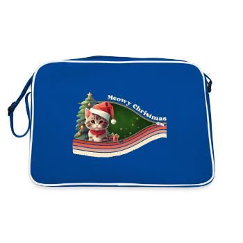 Meowy Christmas - Cute Kitten with Xmas Tree - Retro Bag - blue/white - Back