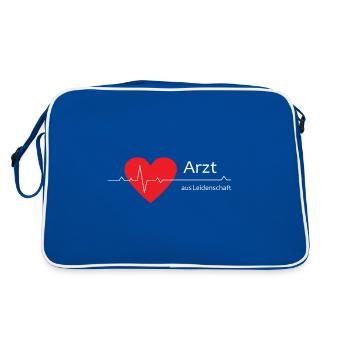 Arzt aus Leidenschaft mit Herz und EKG-Kurve - Retro Tasche - Blau/Weiß - Hinten