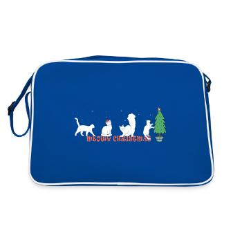 Cute Kitty in Santa Hat - Meowy Christmas - Retro Bag - blue/white - Back