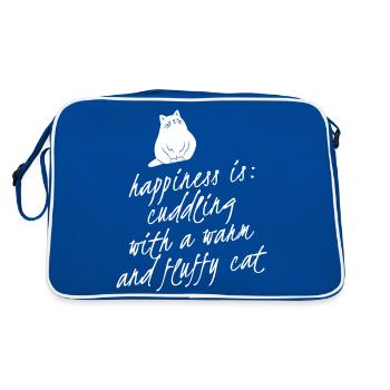 Glücklich sein heißt mit einer Katze zu kuscheln - Retro Tasche - Blau/Weiß - Hinten