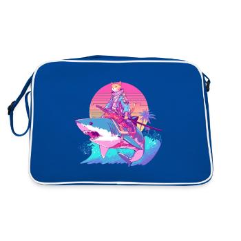 Samurai Cat on a Shark 80s - Retro Bag - blue/white - Back