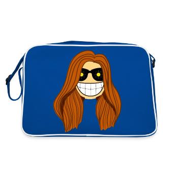 Brünette Frau Sonne in den Augen - Retro Tasche - Blau/Weiß - Hinten