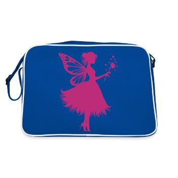 Zauberhafte Fee mit Blume - Retro Tasche - Blau/Weiß - Hinten
