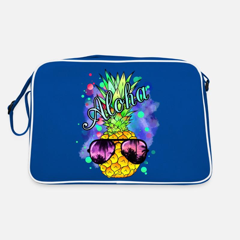 Bunte Ananas mit cooler Sonnenbrille - Retro Tasche - Blau/Weiß