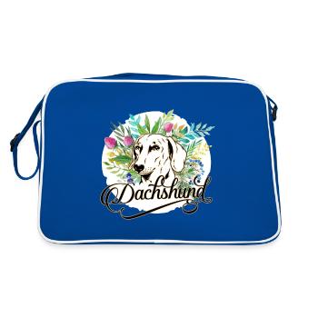 Dachshund Dackel - Retro Tasche - Blau/Weiß - Hinten