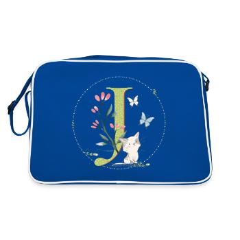Lettre initiale J avec chat - Sac Retro - bleu/blanc - Dos