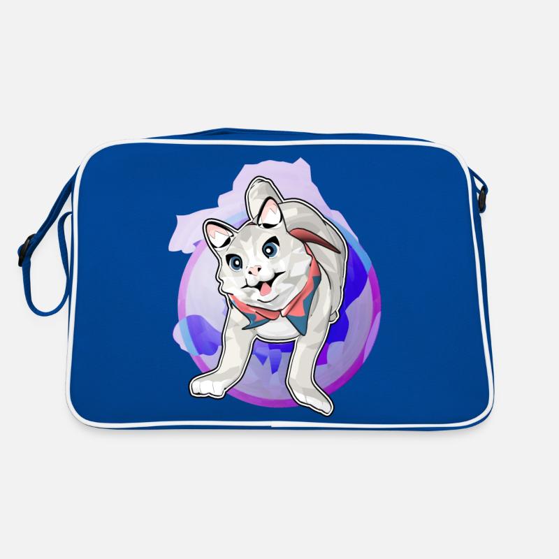 Halstuch-Katze vor buntem Hintergrund - Retro Tasche - Blau/Weiß