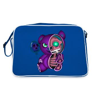 Skull Teddy Bear Skelett Bär Halloweenshirt - Retro Tasche - Blau/Weiß - Hinten