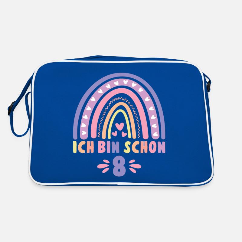 Ich bin schon 8 - 8 Geburtstag Mädchen Geschenk - Retro Tasche - Blau/Weiß