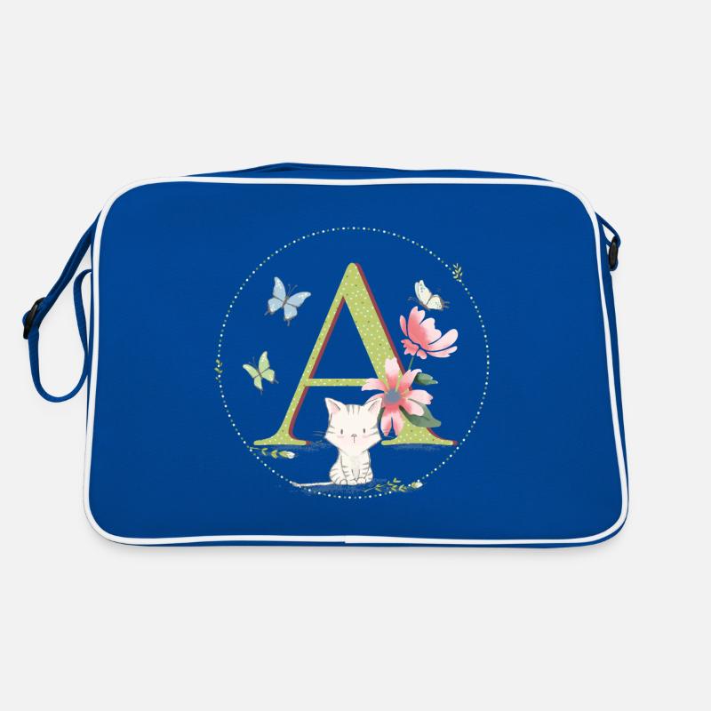 Initial letter A with cat - Retro Bag - blue/white