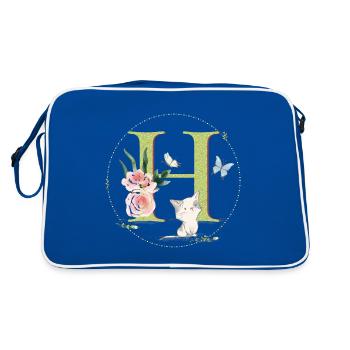Initial letter A with cat - Retro Bag - blue/white - Back