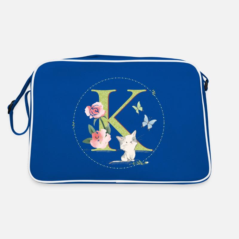 Initial letter K with cat - Retro Bag - blue/white
