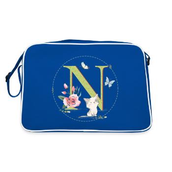 Lettre initiale N avec chat - Sac Retro - bleu/blanc - Dos