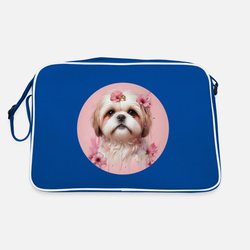 Shih Tzu Rosa - Retro Tasche - Blau/Weiß
