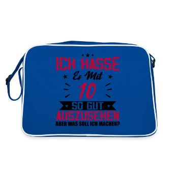 Ich hasse es mit 10 Geburtstag Gut Aussehen - Retro Tasche - Blau/Weiß - Hinten