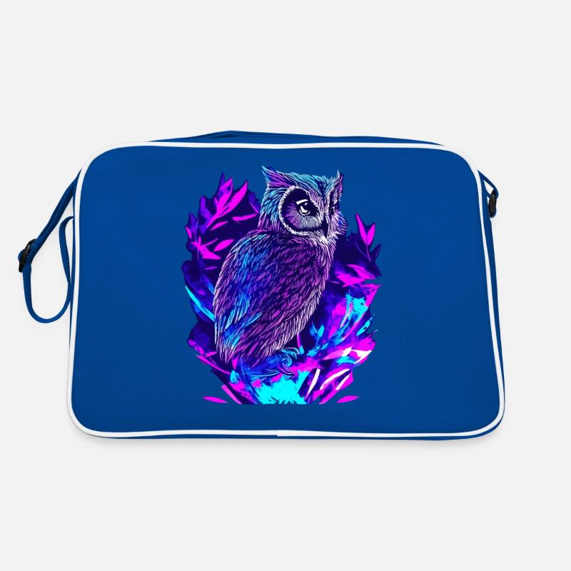 Neon Eule Psychedelische Eulen Kunst - Retro Tasche - Blau/Weiß
