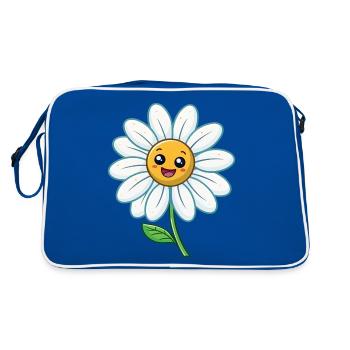 Lustiges Gänseblümchen mit Gesicht Blumen - Retro Tasche - Blau/Weiß - Hinten