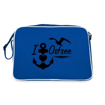 J’adore la mer Baltique avec cœur d’ancre et mouette - Sac Retro - bleu/blanc - Dos