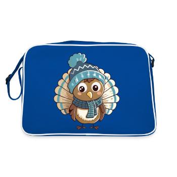 Niedlicher Truthahn mit Schal und Pudelmütze. - Retro Tasche - Blau/Weiß - Hinten