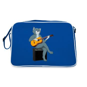 CAT PLAYING ACOUSTIC GUITAR - Retro Bag - blue/white - Back