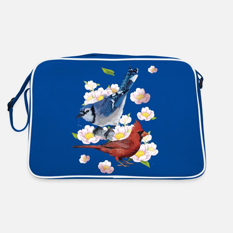 Der nördliche Kardinal und der blaue Eichelhäher Retro Tasche