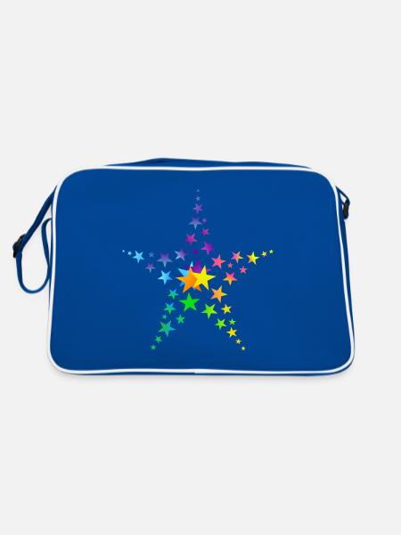 Sterne bunte Sterne viele Sterne - Retro Tasche - Blau/Weiß - Hinten